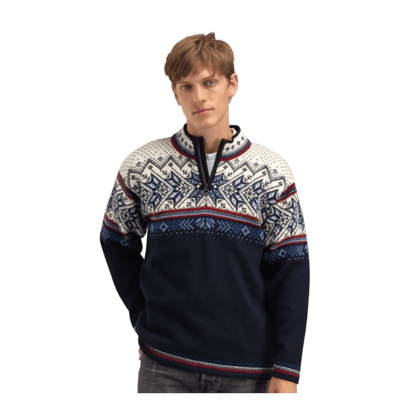 DALE OF NORWAY MEN'S VAIL SWEATER - NAVY RED OFFWHITE - FRONT VIEW