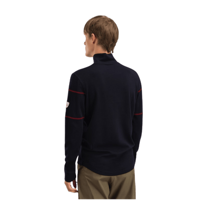 DALE OF NORWAY MEN'S MORITZ BASIC SWEATER - NAVY WHITE RASPBERRY - BACK VIEW