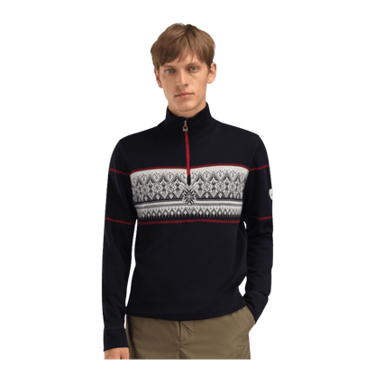 DALE OF NORWAY MEN'S MORITZ BASIC SWEATER - NAVY WHITE RASPBERRY - FRONT VIEW