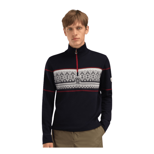 DALE OF NORWAY MEN'S MORITZ BASIC SWEATER - NAVY WHITE RASPBERRY - FRONT VIEW