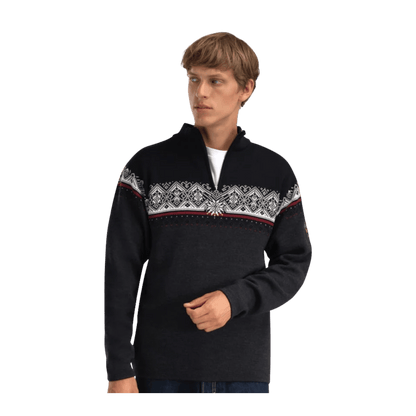 DALE OF NORWAY MEN'S MORITZ SWEATER - DARK CHARCOAL RASPBBERRY BLACK - FRONT VIEW