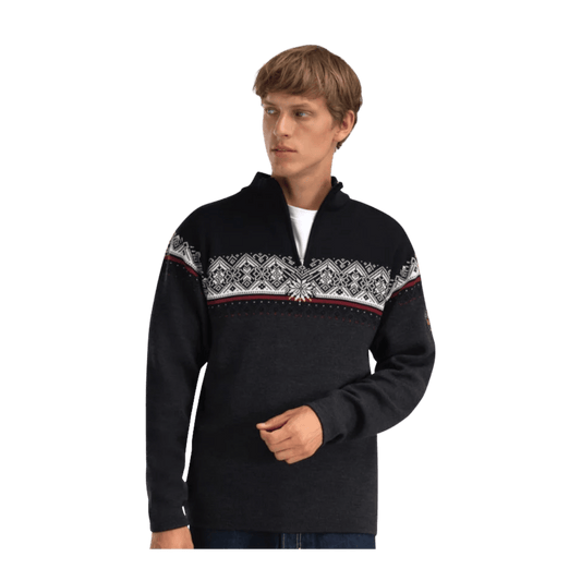 DALE OF NORWAY MEN'S MORITZ SWEATER - DARK CHARCOAL RASPBBERRY BLACK - FRONT VIEW