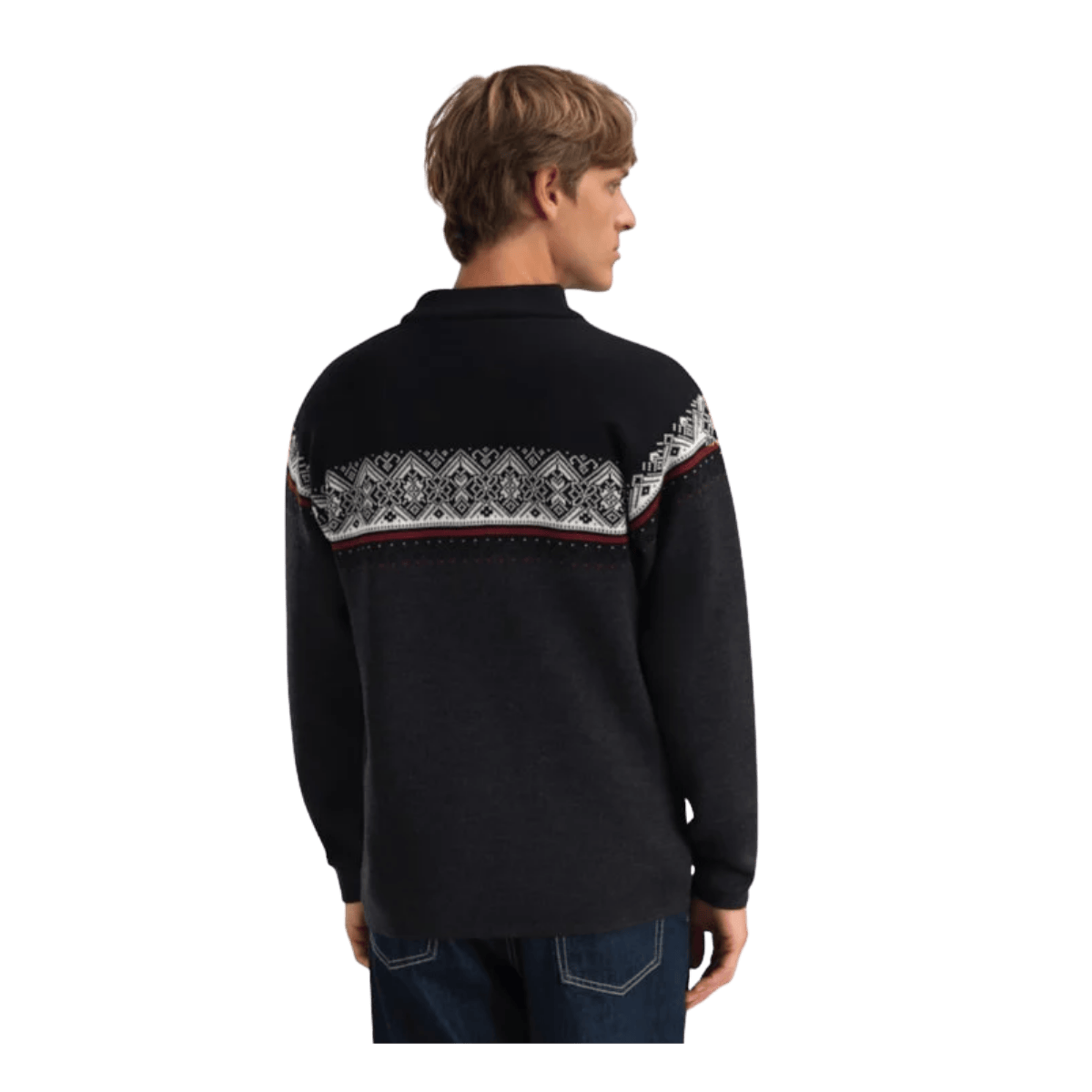 DALE OF NORWAY MEN'S MORITZ SWEATER - DARK CHARCOAL RASPBBERRY BLACK - BACK VIEW
