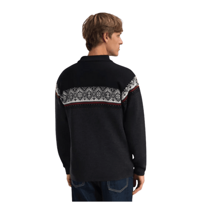 DALE OF NORWAY MEN'S MORITZ SWEATER - DARK CHARCOAL RASPBBERRY BLACK - BACK VIEW