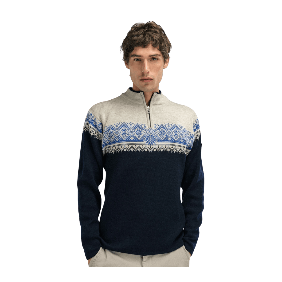 DALE OF NORWAY MEN'S MORITZ SWEATER - MARINE SANDSTONE - FRONT VIEW
