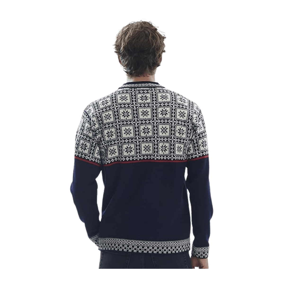 DALE OF NORWAY MEN'S TYSSOY SWEATER - NAVY OFFWHITE RASPBERRY - BACK VIEW