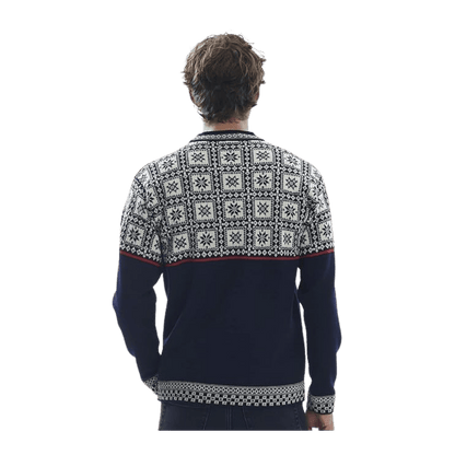 DALE OF NORWAY MEN'S TYSSOY SWEATER - NAVY OFFWHITE RASPBERRY - BACK VIEW