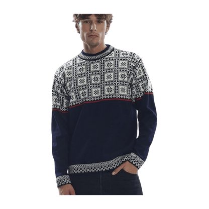DALE OF NORWAY MEN'S TYSSOY SWEATER - NAVY OFFWHITE RASPBERRY - FRONT VIEW