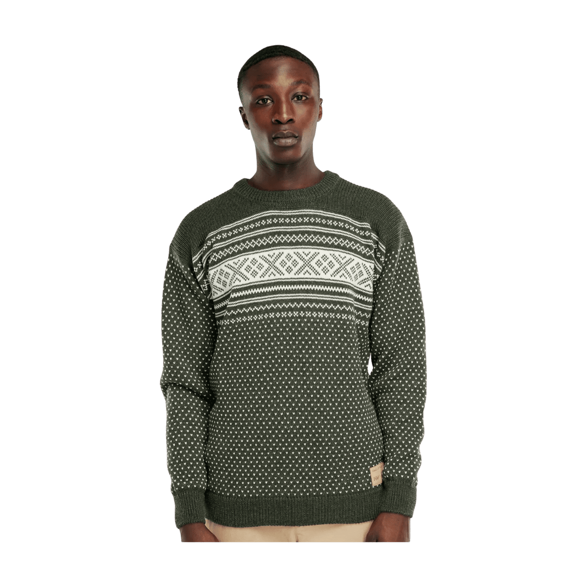 DALE OF NORWAY MEN'S VALLØY SWEATER - DARK GREEN/OFF WHITE - FRONT VIEW