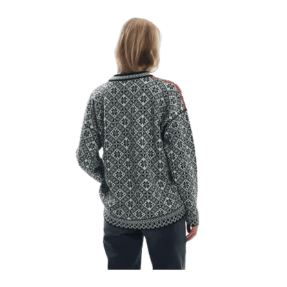 DALE OF NORWAY WOMEN'S BJORØY SWEATER - BLACK OFFWHITE RASPBERRY - BACK VIEW
