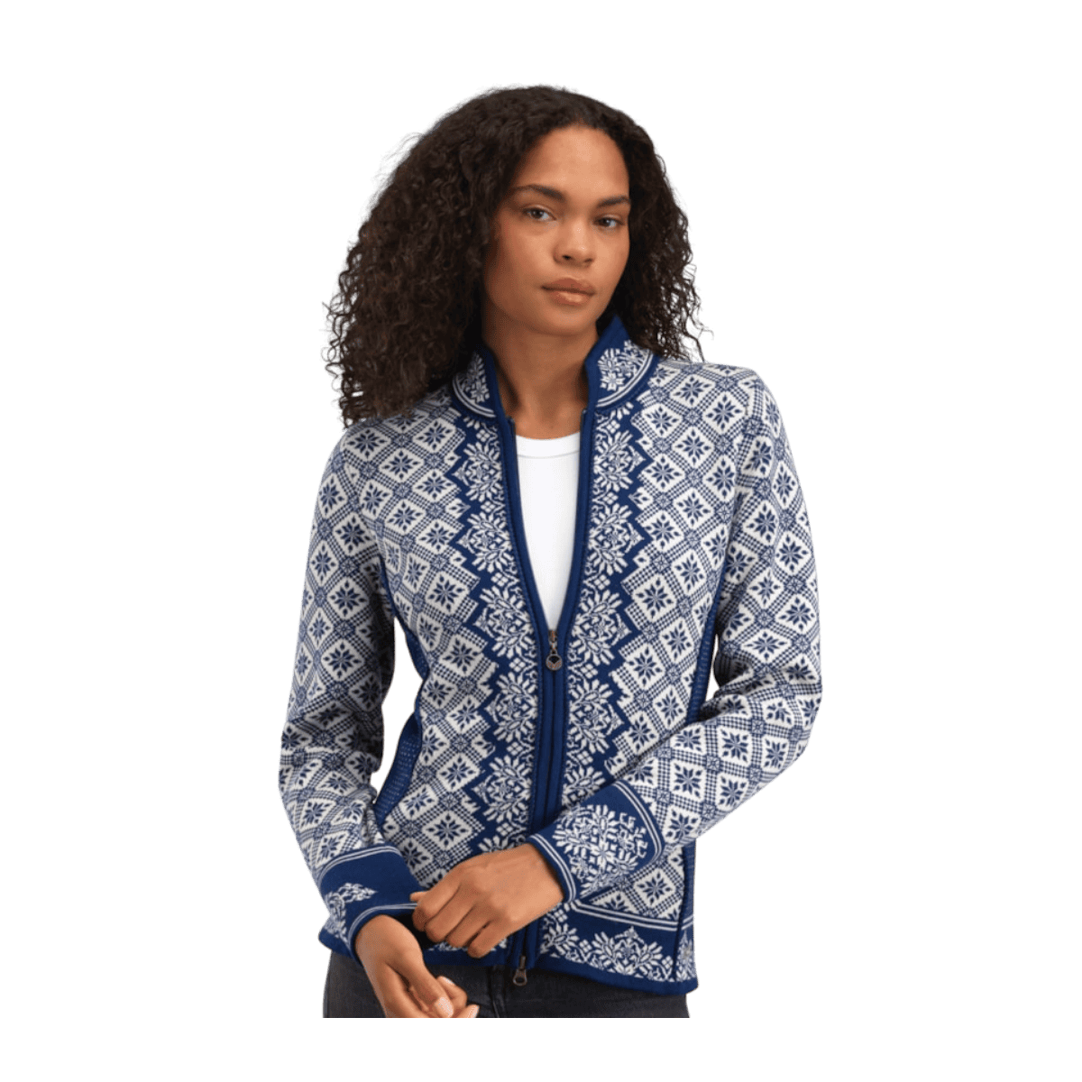 DALE OF NORWAY WOMEN'S CHRISTIANIA JACKET - ATLANTIC/OFF WHITE - FRONT VIEW