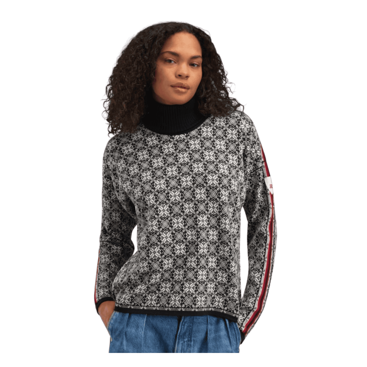 DALE OF NORWAY WOMEN'S FIRDA SWEATER -  BLACK OFF WHITE - FRONT VIEW