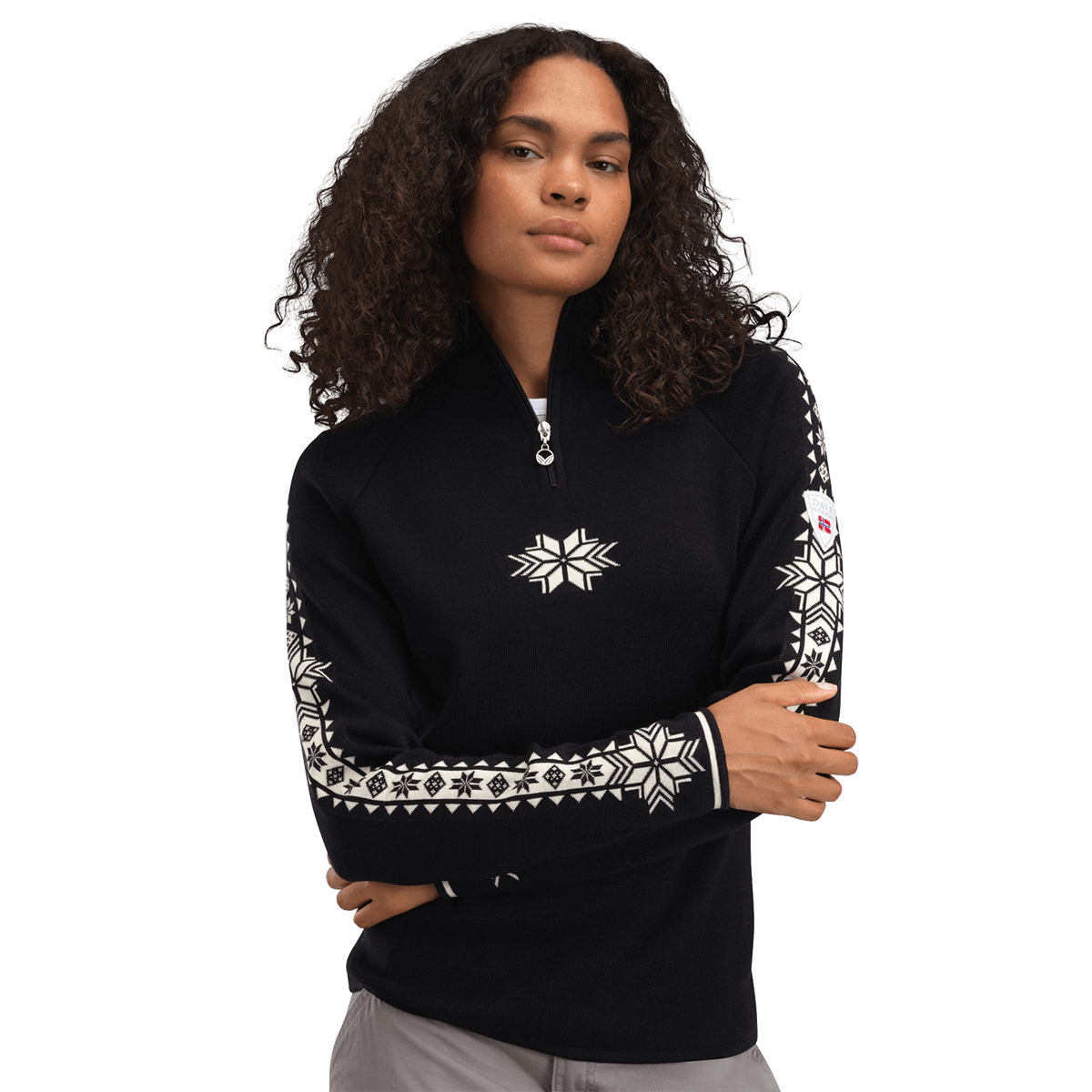 DALE OF NORWAY WOMEN'S GEILO SWEATER - BLACK OFFWHITE - FRONT VIEW