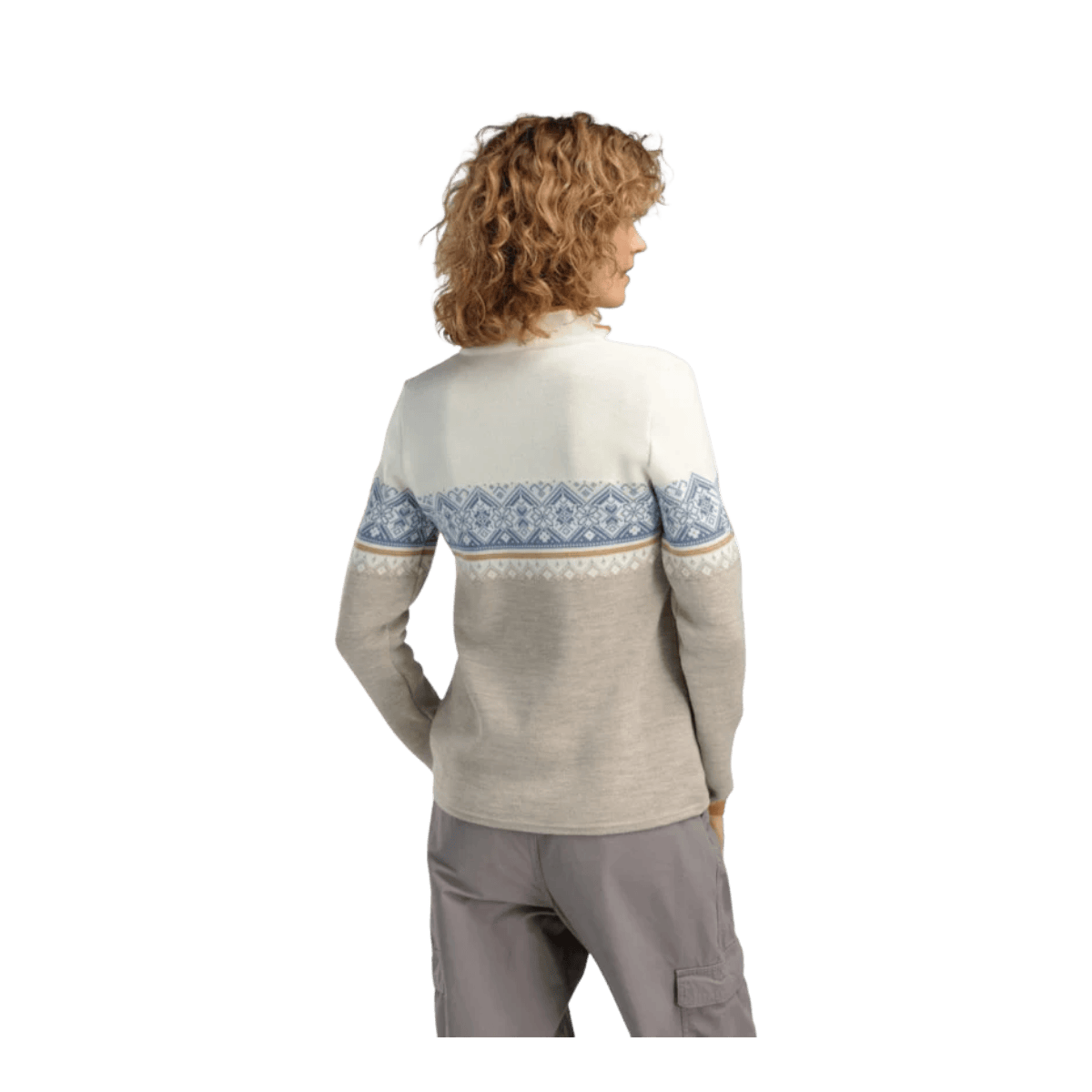 DALE OF NORWAY WOMEN'S MORITZ SWEATER - SAND OFFWHITE BLUESHADOW - BACK VIEW