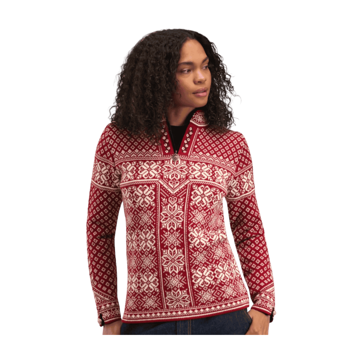 DALE OF NORWAY WOMEN'S PEACE SWEATER - REDROSE OFFWHITE - FRONT VIEW
