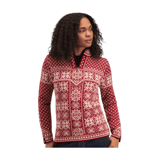 DALE OF NORWAY WOMEN'S PEACE SWEATER - REDROSE OFFWHITE - FRONT VIEW