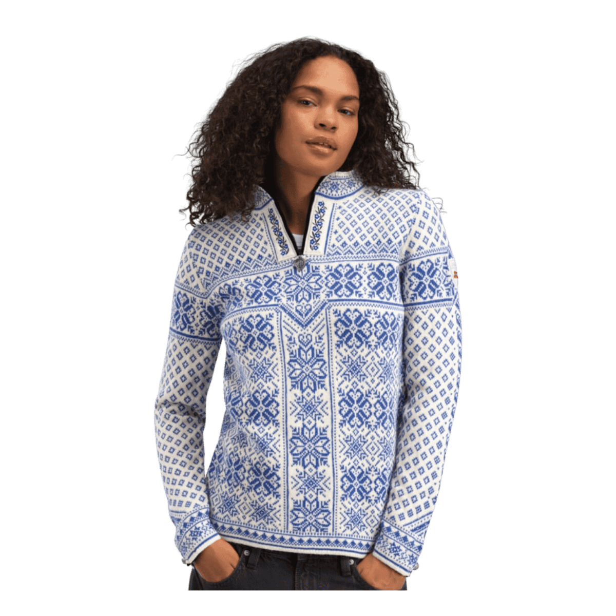 DALE OF NORWAY WOMEN'S PEACE SWEATER - OFF WHTE/ULTRAMARINE - FRONT VIEW