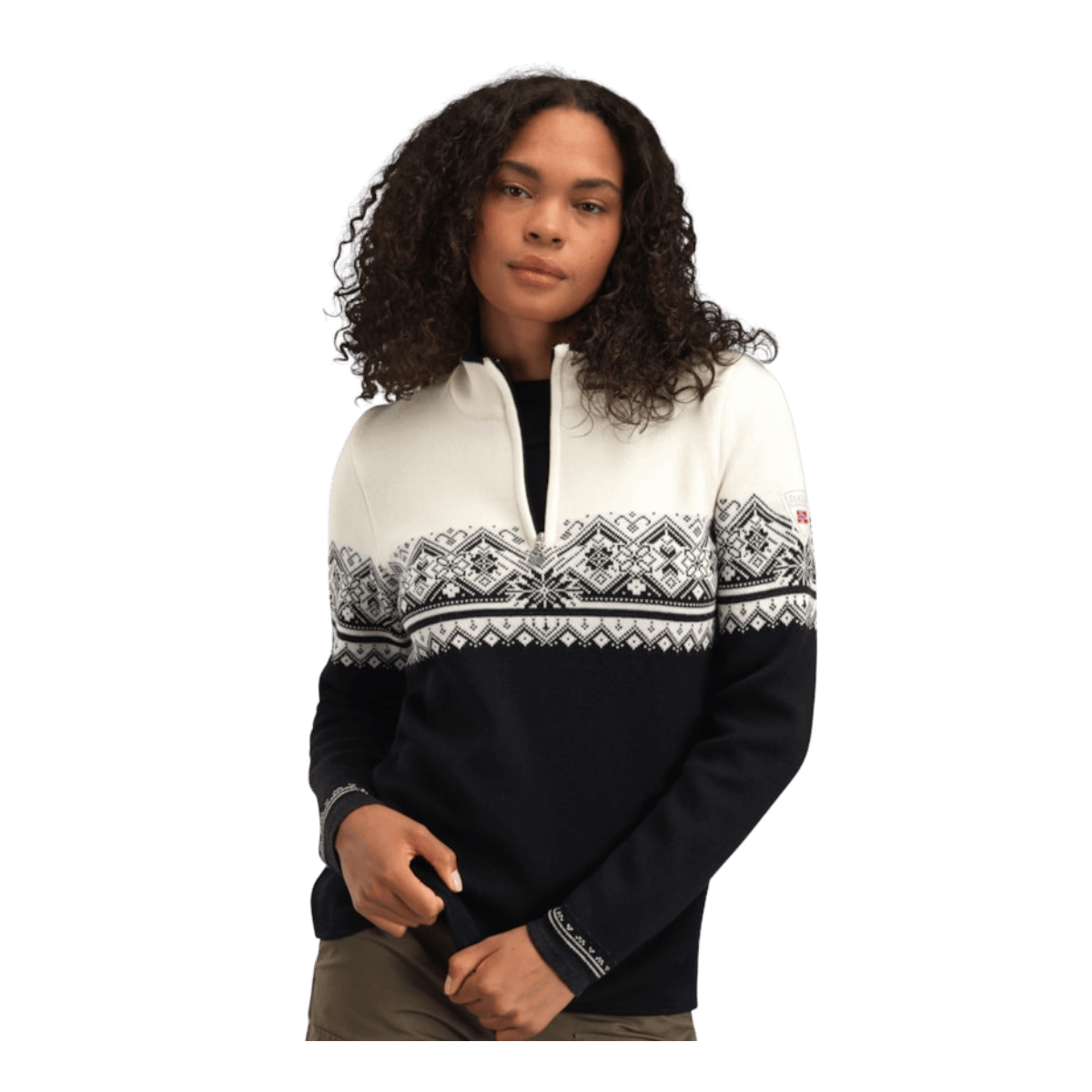 DALE OF NORWAY WOMEN'S ST. MORITZ SWEATER - BLACK WHITE/DARK CHARCOAL - FRONT VIEW