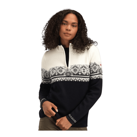 DALE OF NORWAY WOMEN'S ST. MORITZ SWEATER - BLACK WHITE/DARK CHARCOAL - FRONT VIEW