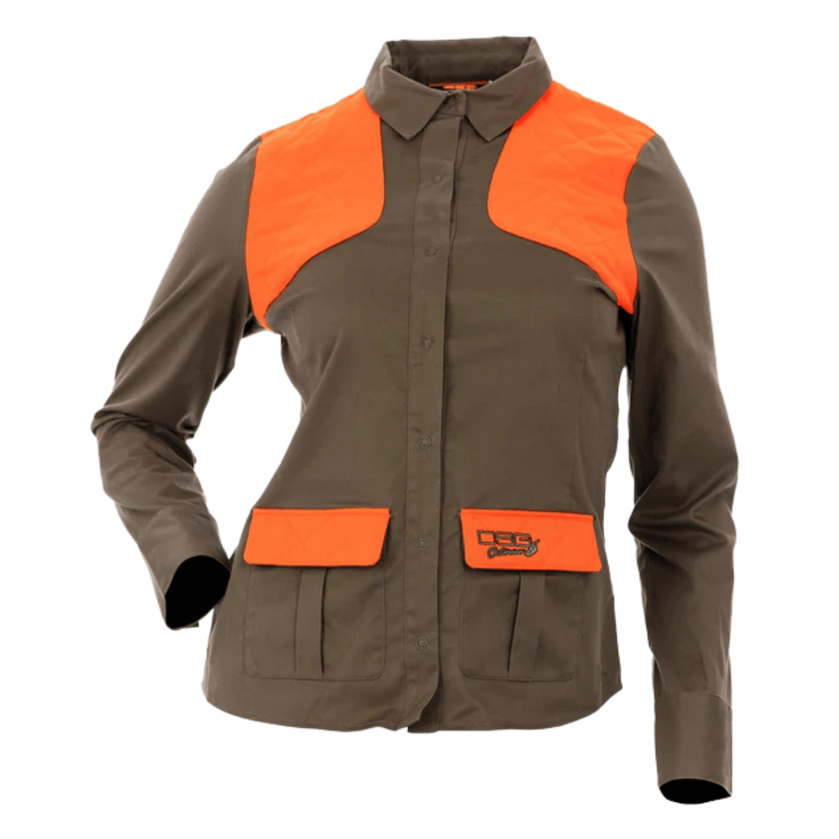 DSG OUTERWEAR WOMEN UPLAND SNAP UP SHIRT BLAZE ORANGE/STONE FRONT VIEW