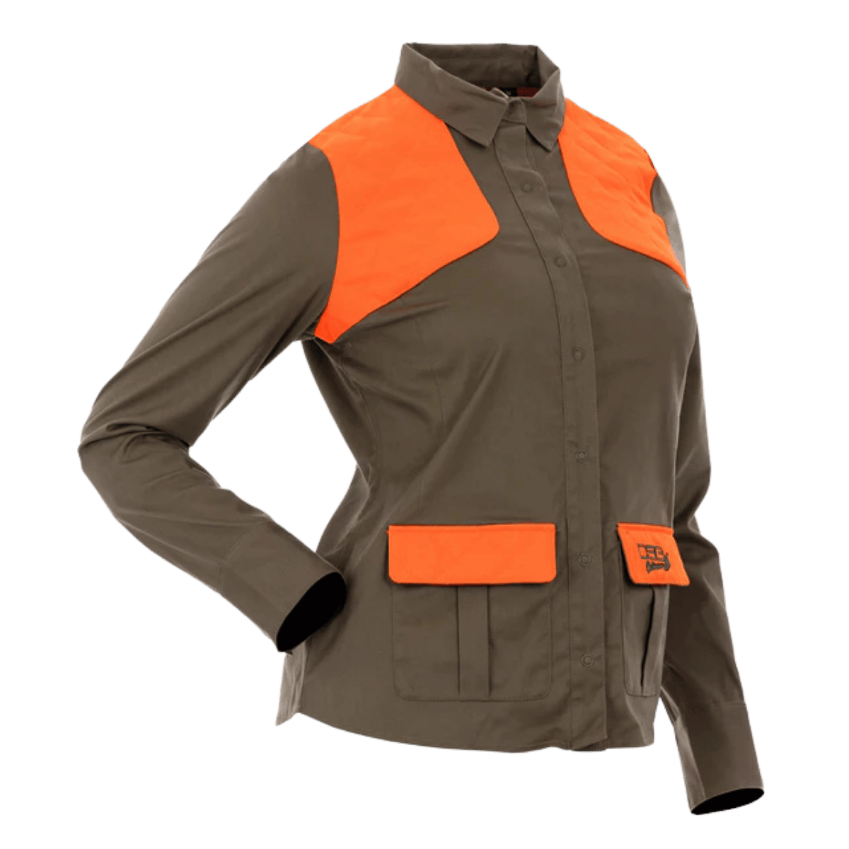 DSG OUTERWEAR WOMEN UPLAND SNAP UP SHIRT BLAZE ORANGE/STONE SIDE VIEW
