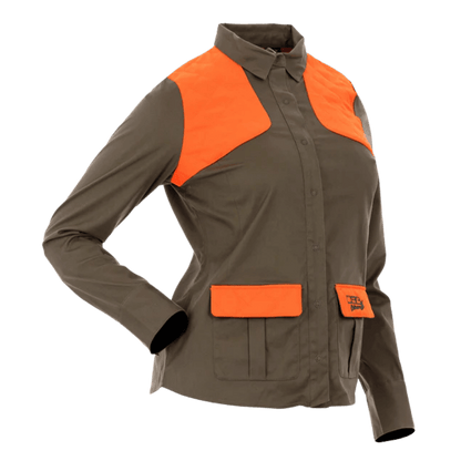 DSG OUTERWEAR WOMEN UPLAND SNAP UP SHIRT BLAZE ORANGE/STONE SIDE VIEW