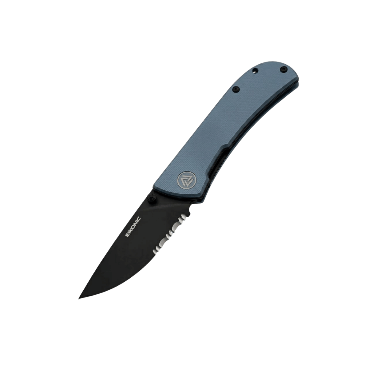 EIKONIC KNIFE FAIRWIND FLIPPER 7IN BLACK SERRATED BLUE GREY