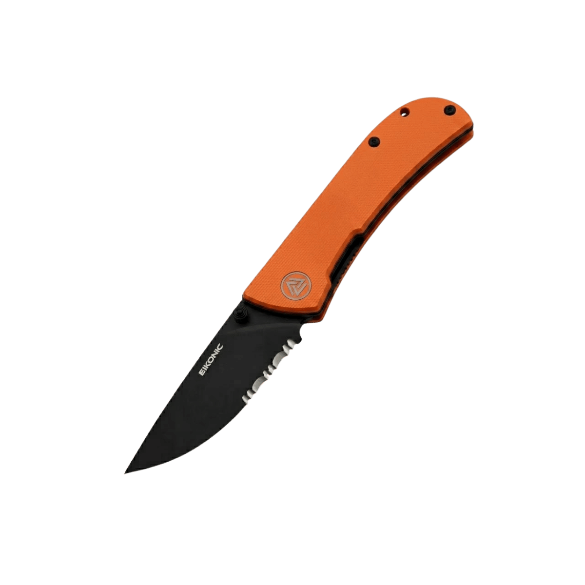 EIKONIC KNIFE FAIRWIND FLIPPER 7IN BLACK SERRATED ORANGE