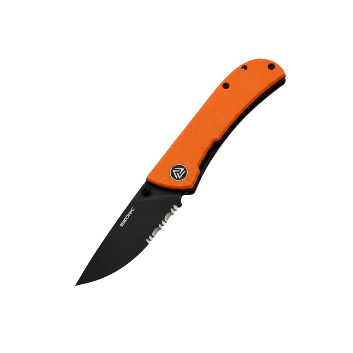 EIKONIC KNIFE FAIRWIND FLIPPER BLACK SERRATED ORANGE