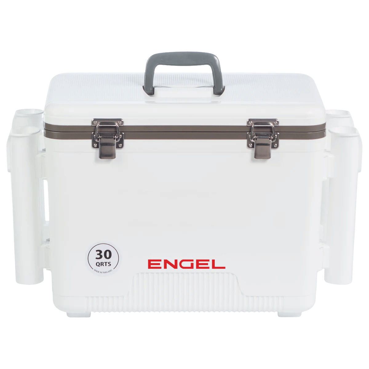 ENGEL 30 QUART COOLER/DRY BOX W/ ROD HOLDERS - WHITE