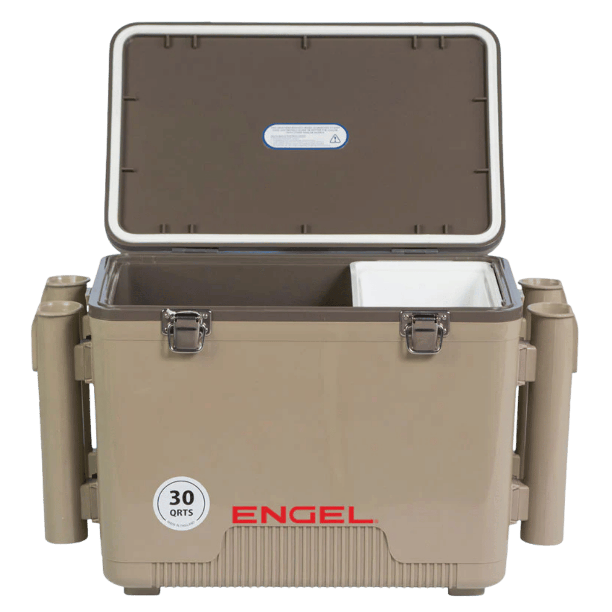 ENGEL 30 QUART COOLER/DRY BOX W/ ROD HOLDERS - TAN