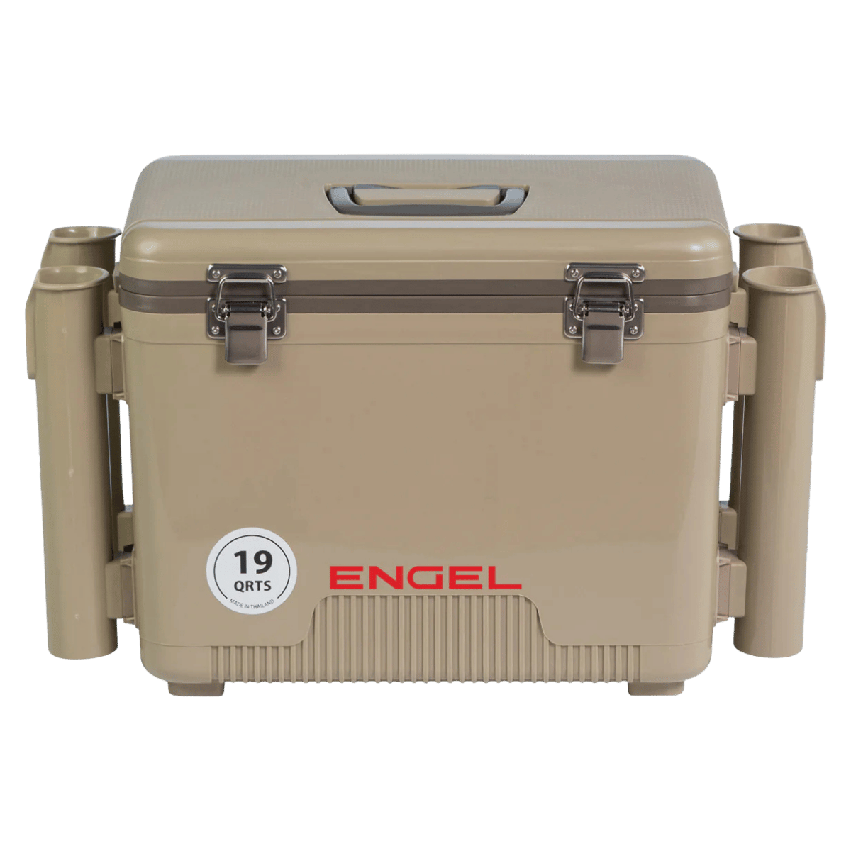 ENGEL 19 QUARTS COOLER/DRY BOX W/ ROD HOLDERS - TAN