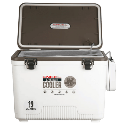 ENGEL 19 QUARTS LIVEBAIT COOLER/DRYBOX W/AERATOR - OPEN VIEW - 16.6X11X13