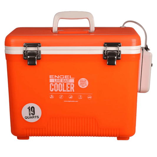ENGEL 19 QUARTS LIVE BAIT DRYBOX/COOLER - HI VIZ ORANGE
