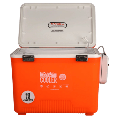 ENGEL 19 QUARTS LIVE BAIT DRYBOX/COOLER - HI VIZ ORANGE_OPEN BOX