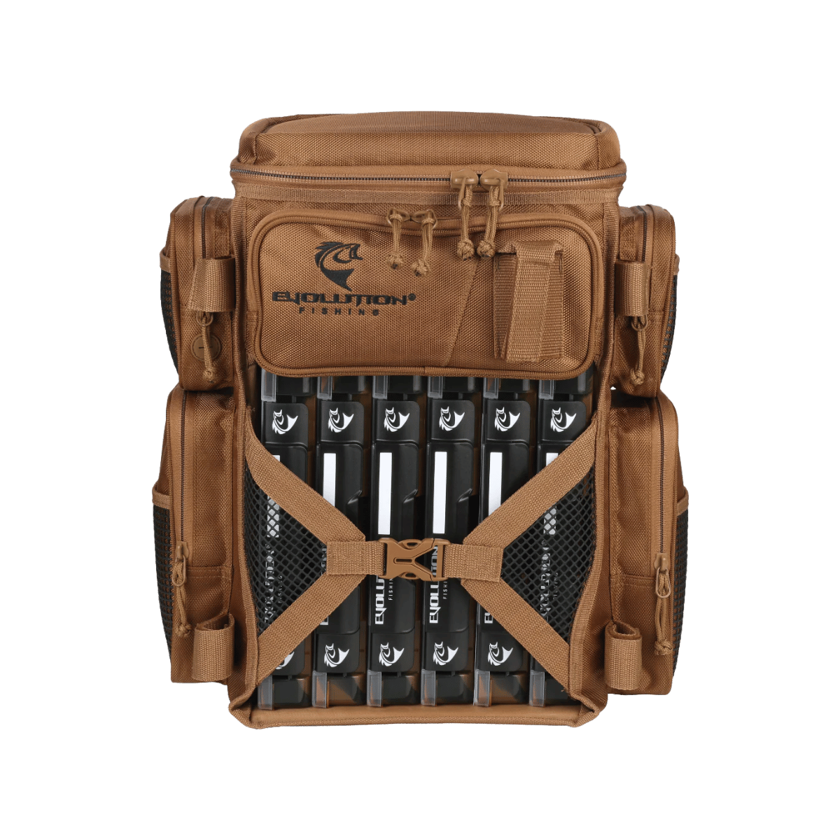 EVOLUTION OUTDOOR 3600 DRIFT TACKLE BACKPACK COYOTE, FRONT ANGLE