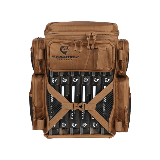 EVOLUTION OUTDOOR 3600 DRIFT TACKLE BACKPACK COYOTE, FRONT ANGLE
