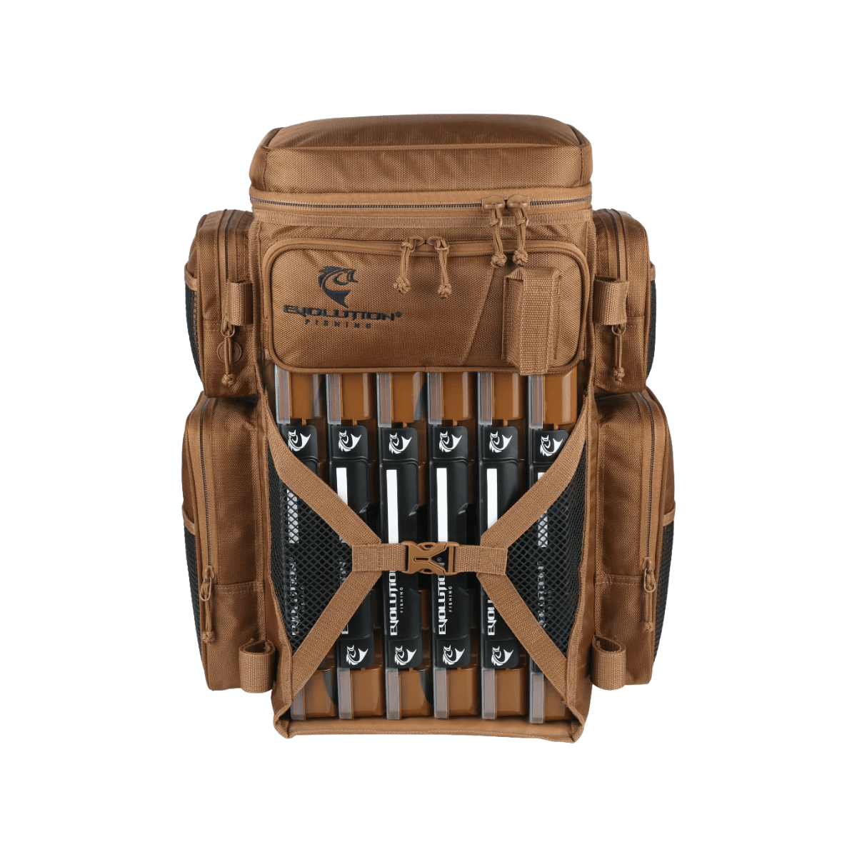 EVOLUTION OUTDOOR 3700 DRIFT TACKLE BACKPACK, COYOTE, FRONT ANGLE