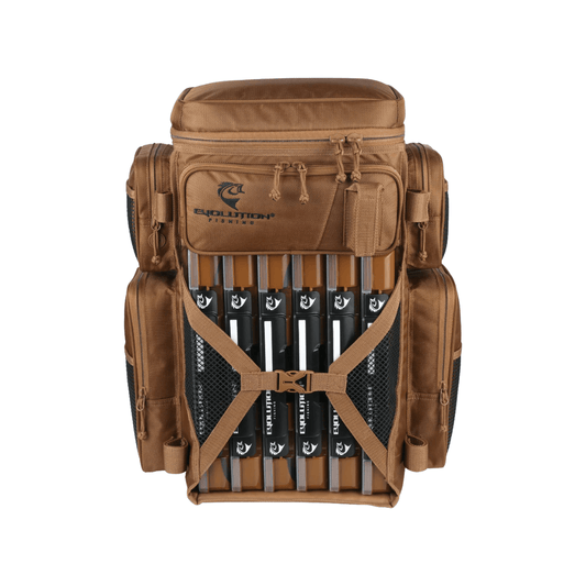 EVOLUTION OUTDOOR 3700 DRIFT TACKLE BACKPACK, COYOTE, FRONT ANGLE