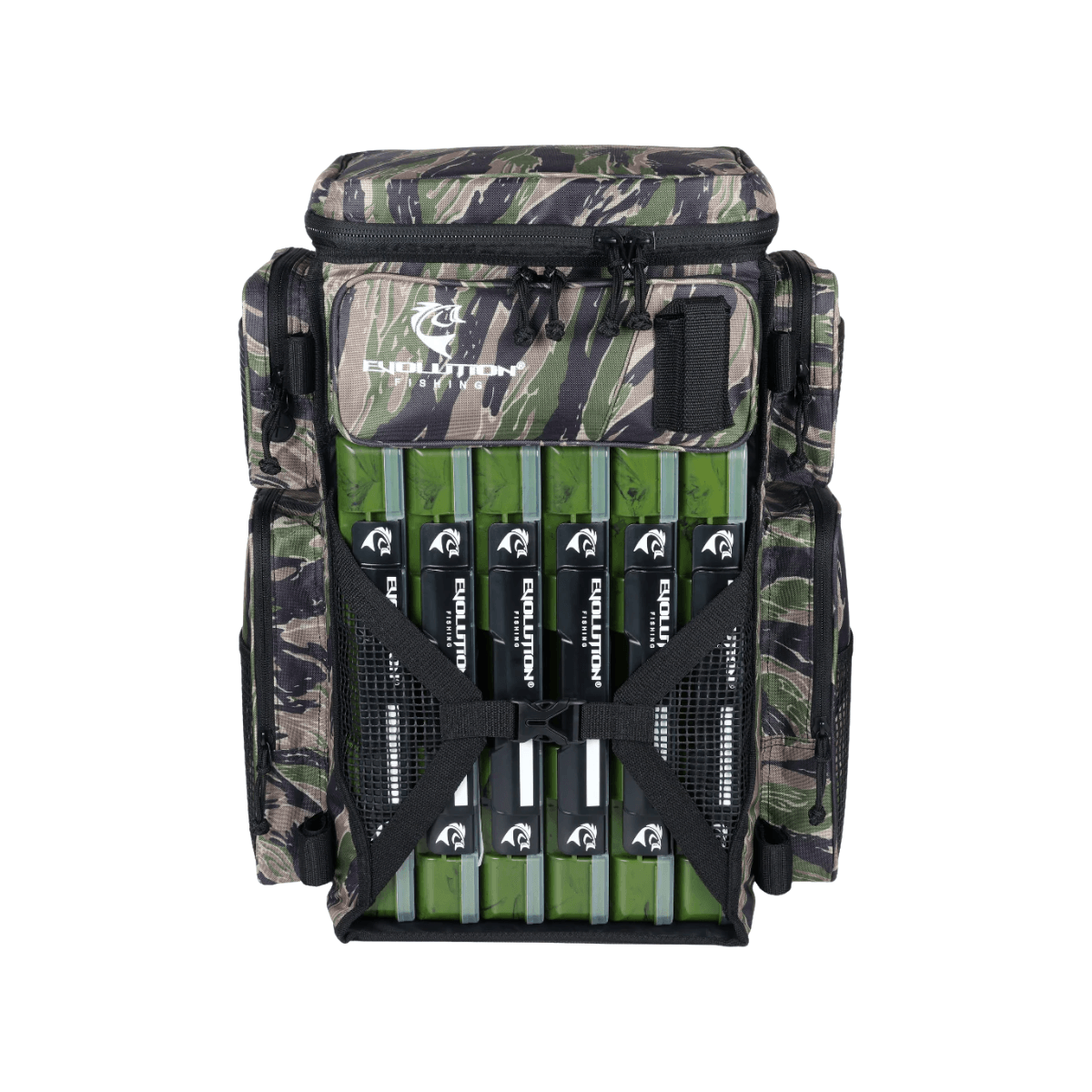 EVOLUTION OUTDOOR 3700 DRIFT TACKLE BACKPACK, TIGER, FRONT ANGLE