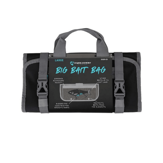 EVOLUTION OUTDOOR BIG BAIT BAG 14IN, FRONT LOGO, BLACK GRAY COLOR