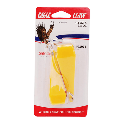 EAGLE CLAW PRACTICE PLUGS YELLOW 1/4OZ & 3/8OZ - PACKAGING