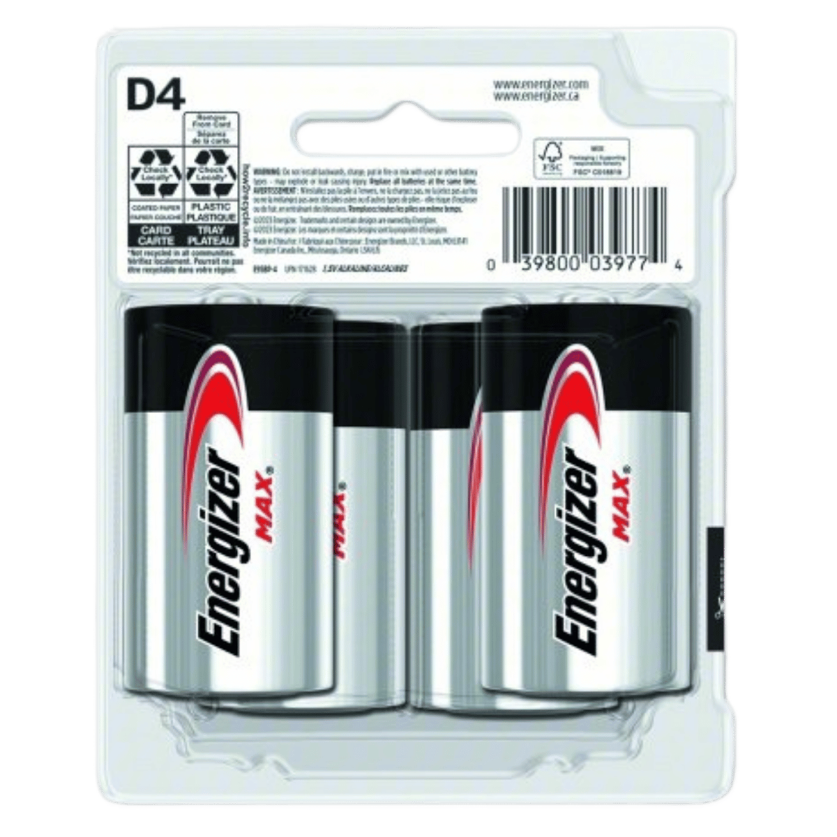 ENERGIZER BATTERY MAX ALKALINE BATTERIES D 4PK IN PACK 4PCS