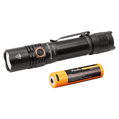 FENIX PD35 V3.0 FLASHLIGHT - BLACK - FRONT BATT VIEW 