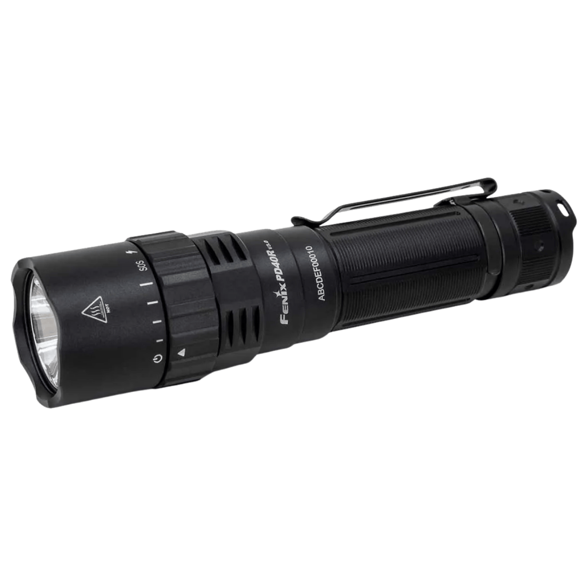 FENIX PD40R V3.0 RECHARGEABLE FLASHLIGHT - BLACK - FRONT VIEW