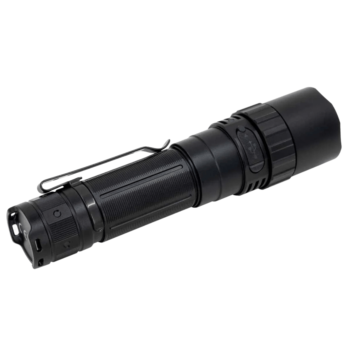 FENIX PD40R V3.0 RECHARGEABLE FLASHLIGHT - BLACK - BACK VIEW
