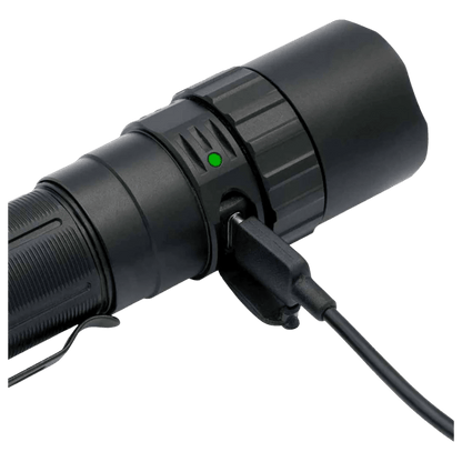 FENIX PD40R V3.0 RECHARGEABLE FLASHLIGHT - BLACK - SIDE ZOOM VIEW