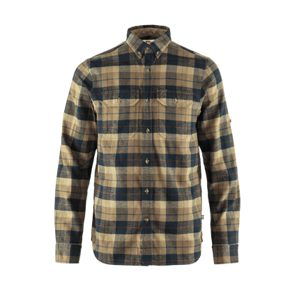 FJALLRAVEN MEN'S SINGI HEAVY FLANNEL SHIRT - DARK SAND - FRONT