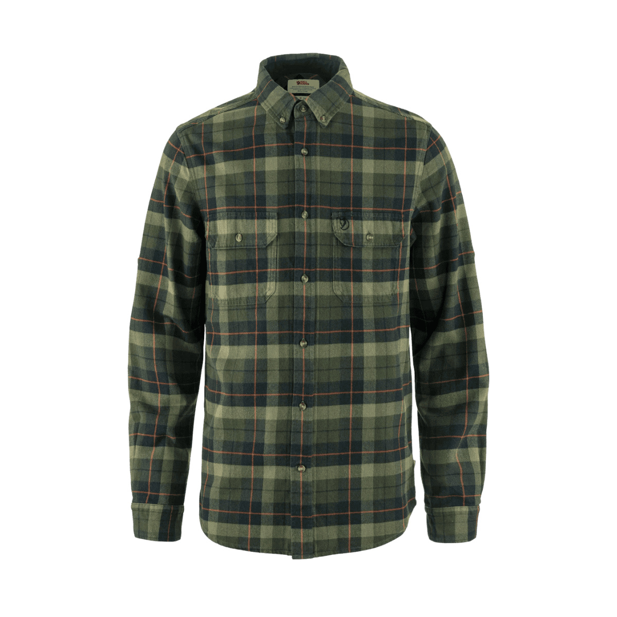 FJALLRAVEN MEN'S SINGI HEAVY FLANNEL SHIRT - BLACK/DEEP FOREST - FRONT VIEW