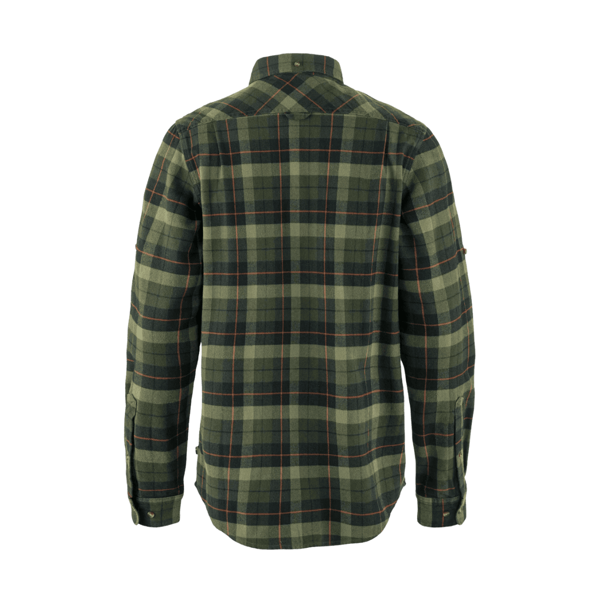 FJALLRAVEN MEN'S SINGI HEAVY FLANNEL SHIRT - BLACK/DEEP FOREST - BACK VIEW